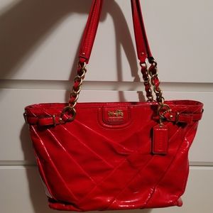 Coach Madison Diagonal Pleated Handbag - Punch Red